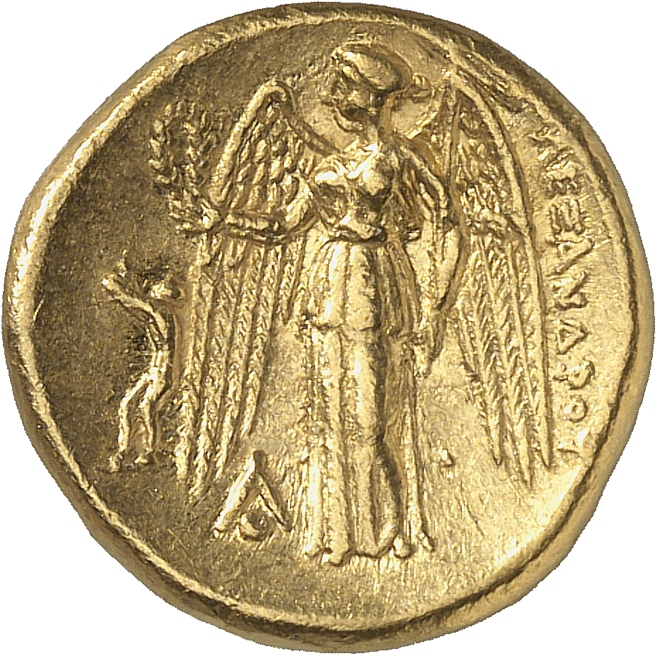 PRICE 197 Alexander III reverse — Nike standing left holding wreath in right hand, and stylis in her left hand