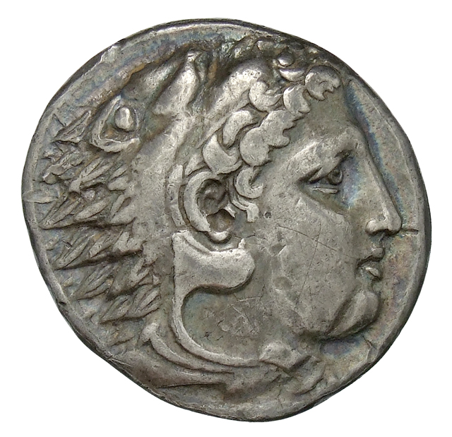 PRICE 200 Alexander III obverse — Head of beardless Heracles right wearing lion skin headdress
