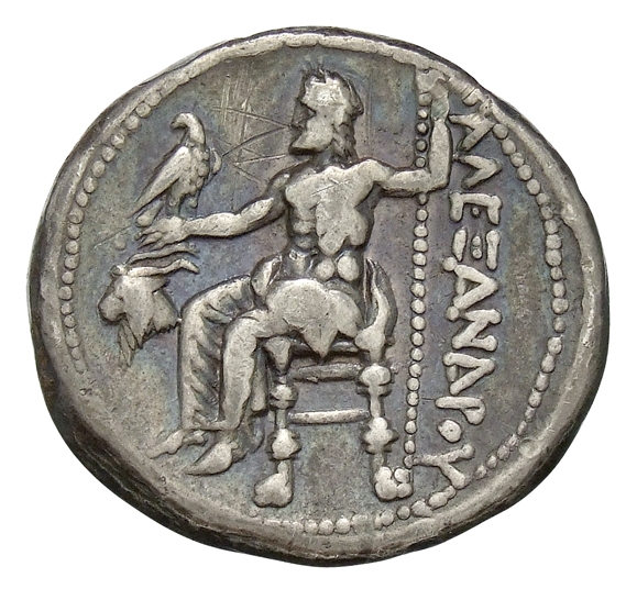 PRICE 200 Alexander III reverse — Zeus seated on stool-throne left, eagle on outstretched right hand, sceptre in left hand