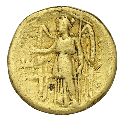 PRICE 2077 Alexander III reverse, Nike standing left holding wreath in right hand, and stylis in her left hand