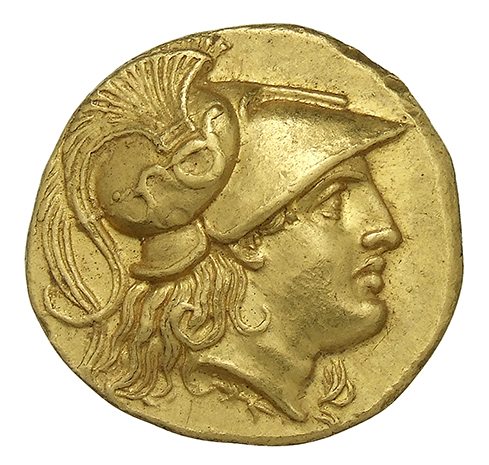 PRICE 2077 Alexander III obverse, Head of Athena right wearing Corinthian helmet with crest
