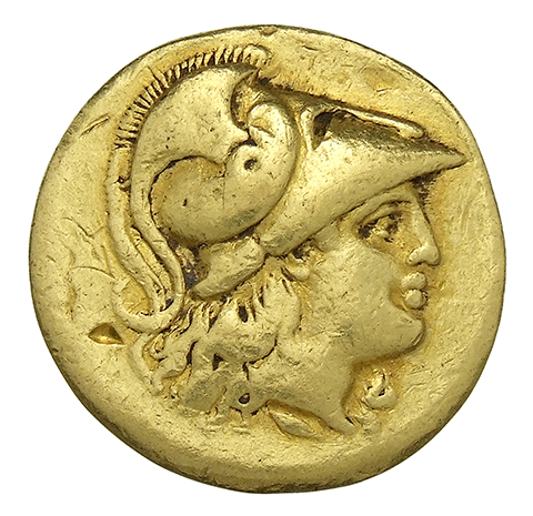 PRICE 2077 Alexander III obverse — Head of Athena right wearing Corinthian helmet with crest