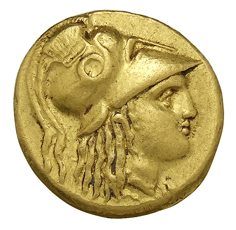 PRICE 2079 Alexander III obverse, Head of Athena right wearing Corinthian helmet with crest