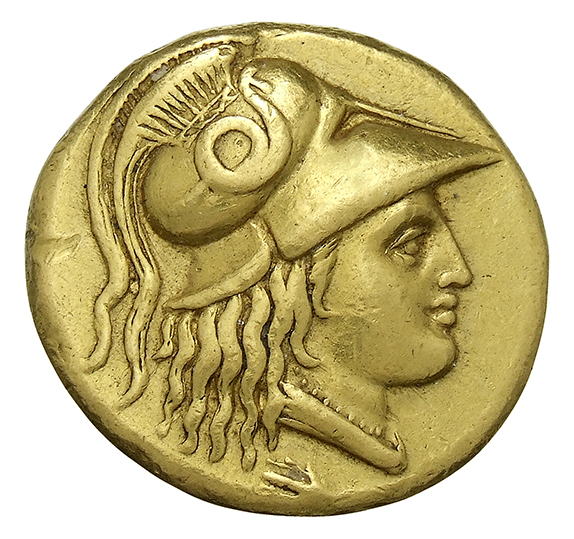 PRICE 2083 Alexander III obverse, Head of Athena right wearing Corinthian helmet with crest