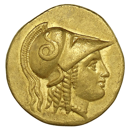 PRICE 2085 Alexander III obverse, Head of Athena right wearing Corinthian helmet with crest