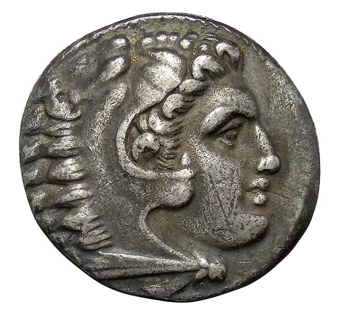 PRICE 2087 Alexander III obverse — Head of beardless Heracles right wearing lion skin headdress