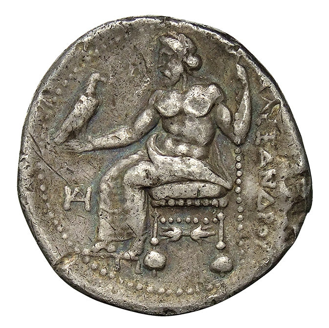 PRICE 2087 Alexander III reverse — Zeus seated on stool-throne left, eagle on outstretched right hand, sceptre in left hand
