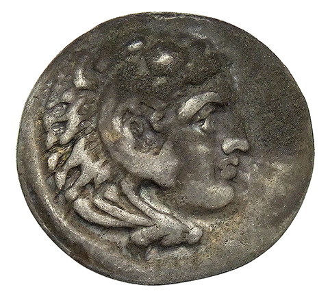 PRICE 2088 Alexander III obverse, Head of beardless Heracles right wearing lion skin headdress
