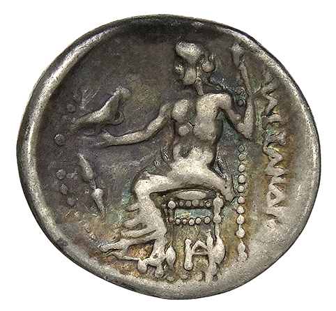 PRICE 2088 Alexander III reverse — Zeus seated on stool-throne left, eagle on outstretched right hand, sceptre in left hand