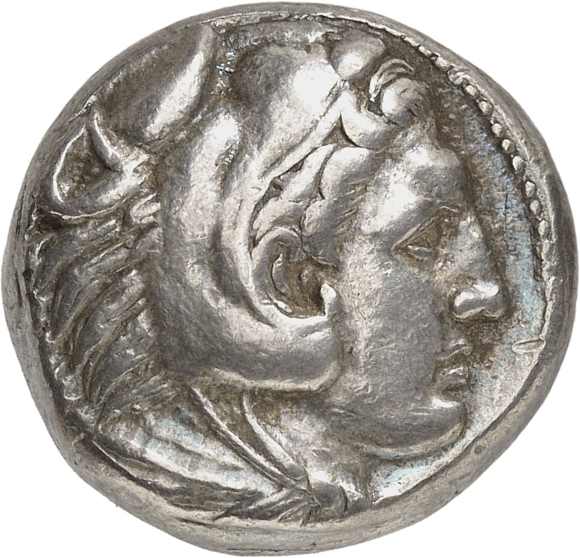 PRICE 23 Alexander III obverse, Head of beardless Heracles right wearing lion skin headdress