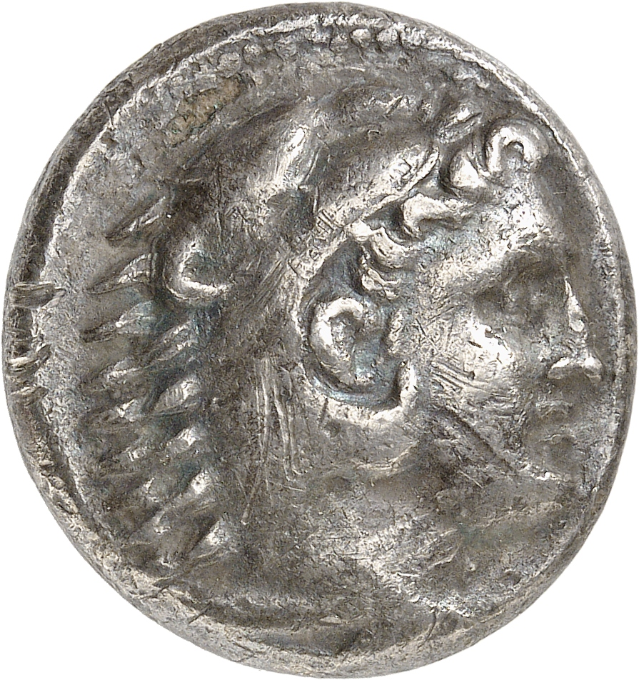 PRICE 23 Alexander III obverse — Head of beardless Heracles right wearing lion skin headdress
