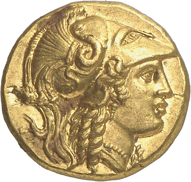 PRICE 2529 Alexander III obverse, Head of Athena right wearing Corinthian helmet with crest
