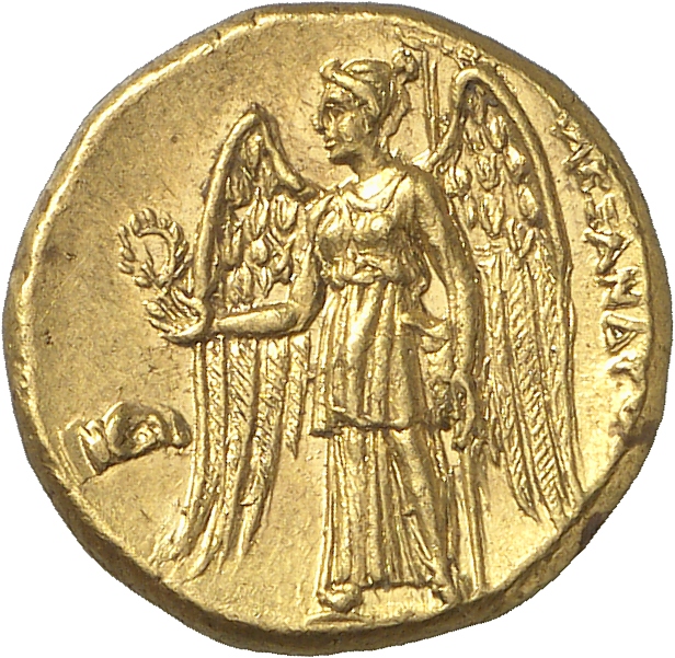 PRICE 2529 Alexander III reverse, Nike standing left holding wreath in right hand, and stylis in her left hand