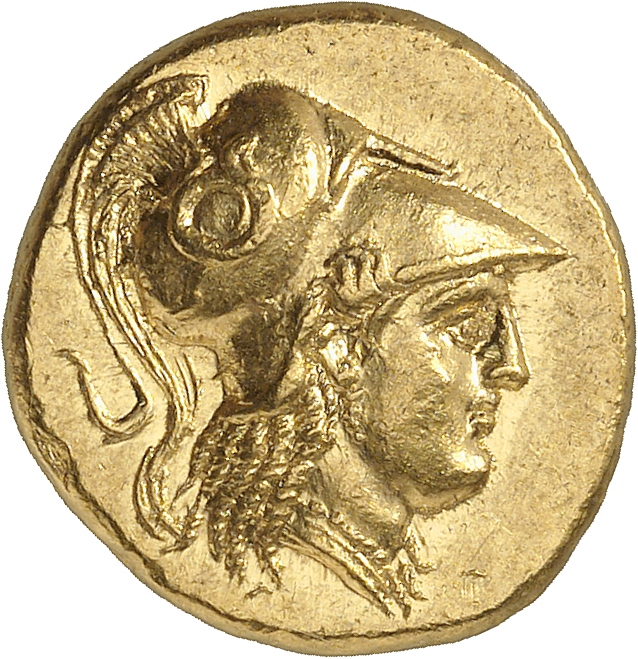 PRICE 2531 Alexander III obverse, Head of Athena right wearing Corinthian helmet with crest