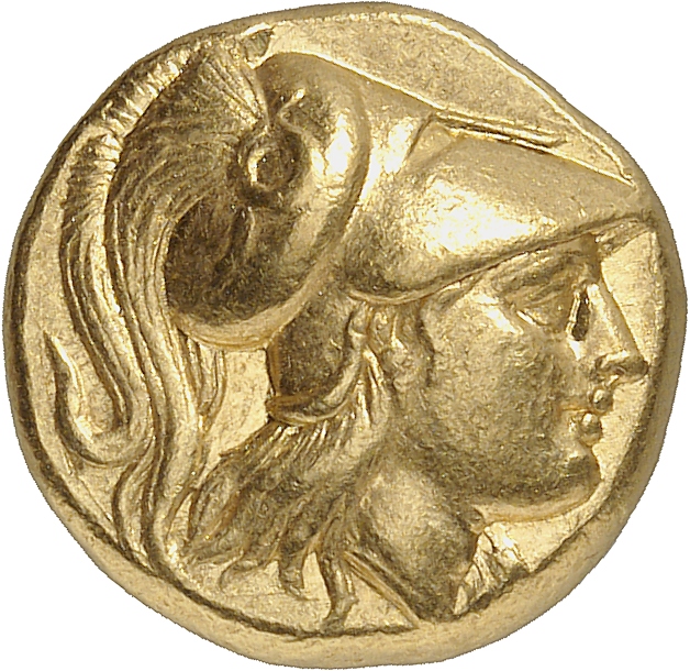 PRICE 2532 Alexander III obverse, Head of Athena right wearing Corinthian helmet with crest
