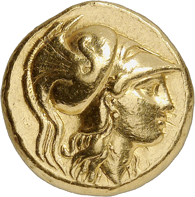 PRICE 2533 Alexander III obverse — Head of Athena right wearing Corinthian helmet with crest