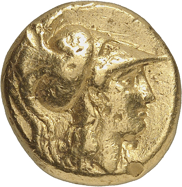 PRICE 2537 Alexander III obverse, Head of Athena right wearing Corinthian helmet with crest