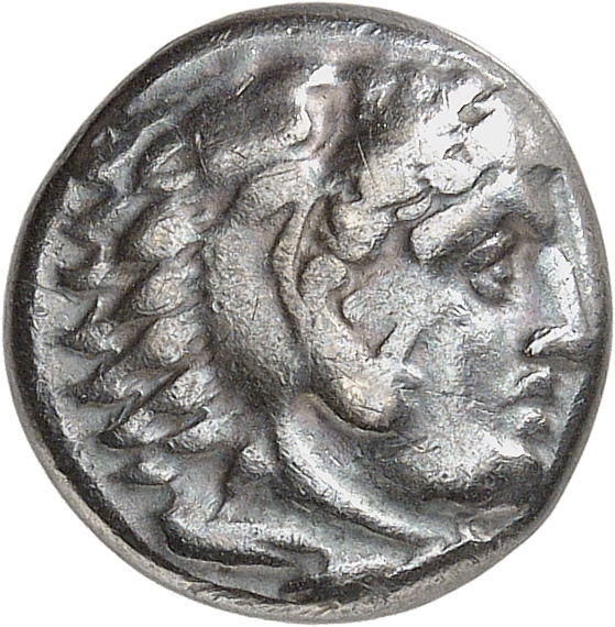 PRICE 2542 Alexander III obverse, Head of beardless Heracles right wearing lion skin headdress