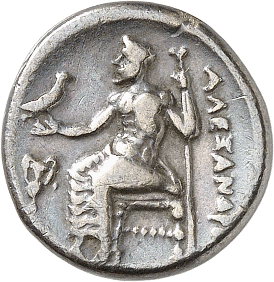 PRICE 2542 Alexander III reverse — Zeus seated on stool-throne left, eagle on outstretched right hand, sceptre in left hand