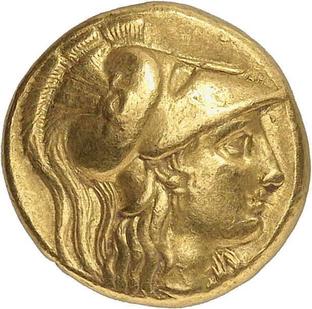 PRICE 2543 Alexander III obverse, Head of Athena right wearing Corinthian helmet with crest
