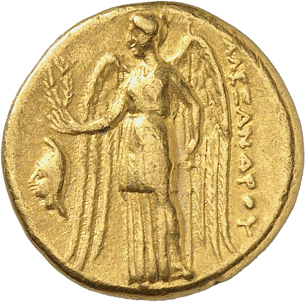 PRICE 2543 Alexander III reverse — Nike standing left holding wreath in right hand, and stylis in her left hand