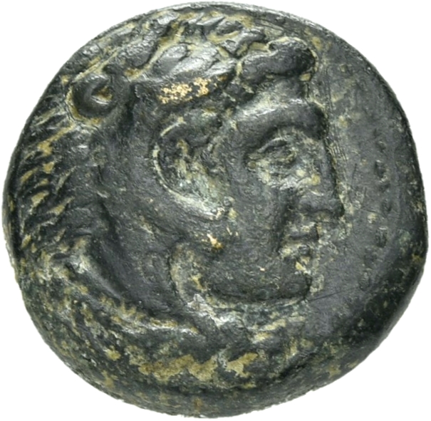 PRICE 2545 Alexander III obverse, Head of beardless Heracles right wearing lion skin headdress