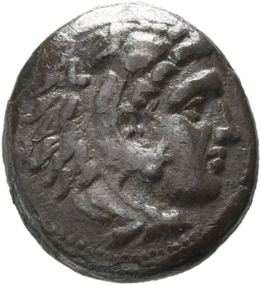 PRICE 2547 Alexander III obverse, Head of beardless Heracles right wearing lion skin headdress