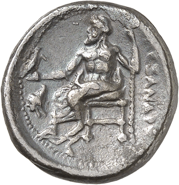 PRICE 2547 Alexander III reverse, Zeus seated on stool-throne left, eagle on outstretched right hand, sceptre in left hand