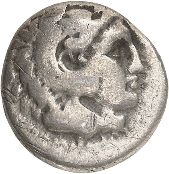 PRICE 2550 Alexander III obverse, Head of beardless Heracles right wearing lion skin headdress