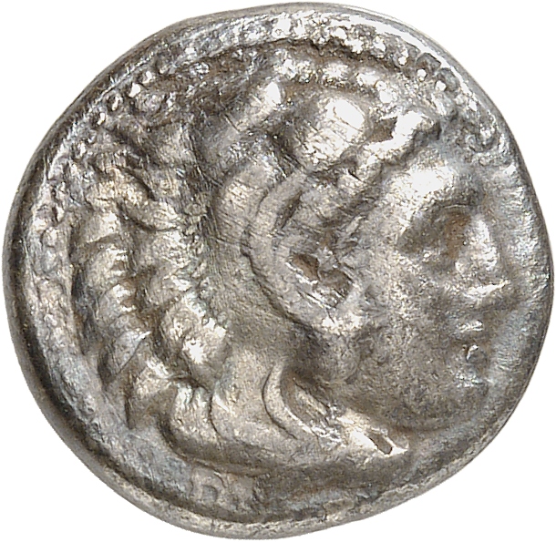 PRICE 2550 Alexander III obverse — Head of beardless Heracles right wearing lion skin headdress