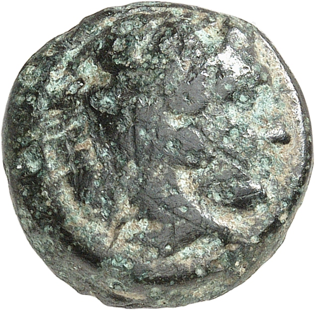 PRICE 2551 Alexander III obverse, Head of beardless Heracles right wearing lion skin headdress