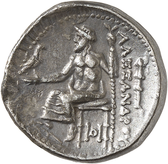 PRICE 2562 Alexander III reverse, Zeus seated on stool-throne left, eagle on outstretched right hand, sceptre in left hand