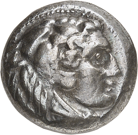 PRICE 2563 Alexander III obverse, Head of beardless Heracles right wearing lion skin headdress