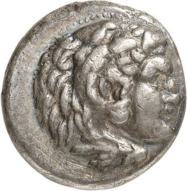 PRICE 2565 Alexander III obverse, Head of beardless Heracles right wearing lion skin headdress