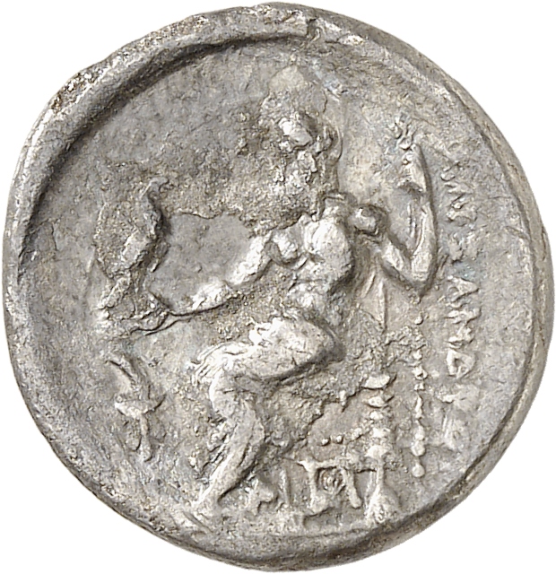 PRICE 2565 Alexander III reverse — Zeus seated on stool-throne left, eagle on outstretched right hand, sceptre in left hand