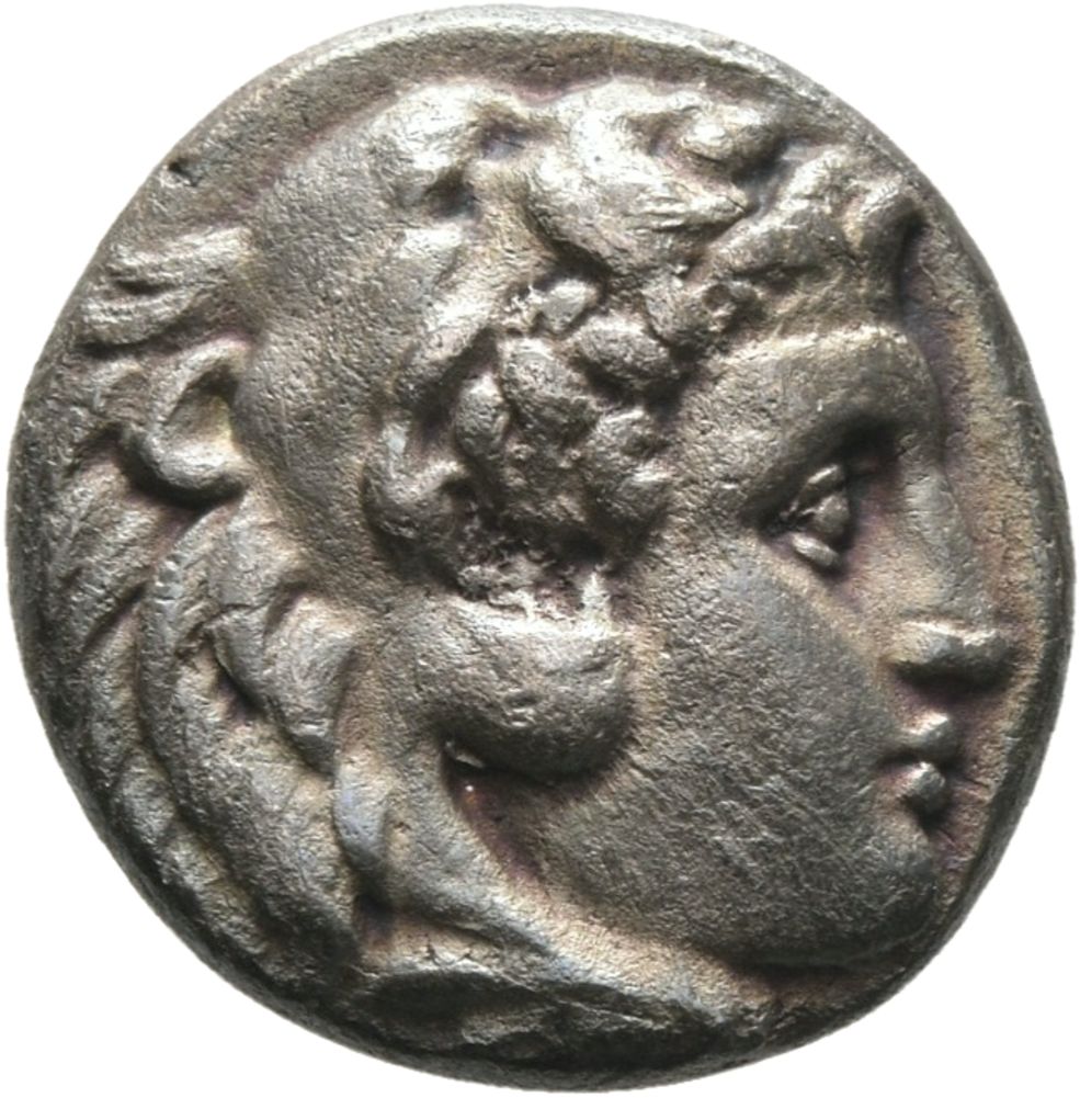 PRICE 2566 Alexander III obverse, Head of beardless Heracles right wearing lion skin headdress
