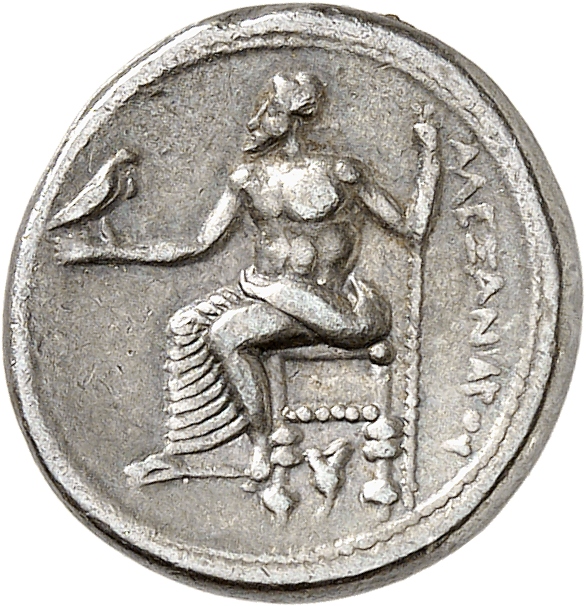 PRICE 2571 Alexander III reverse, Zeus seated on stool-throne left, eagle on outstretched right hand, sceptre in left hand