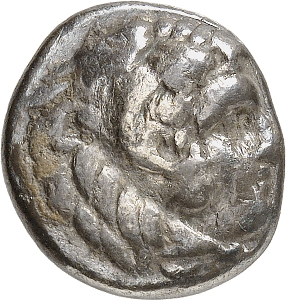 PRICE 2578 Alexander III obverse, Head of beardless Heracles right wearing lion skin headdress