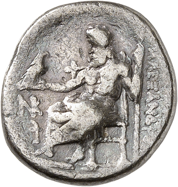 PRICE 2578 Alexander III reverse, Zeus seated on stool-throne left, eagle on outstretched right hand, sceptre in left hand