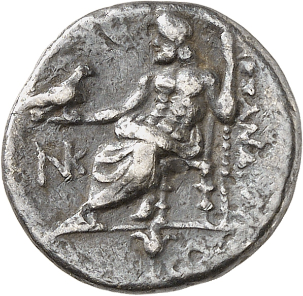 PRICE 2581 Alexander III reverse, Zeus seated on stool-throne left, eagle on outstretched right hand, sceptre in left hand