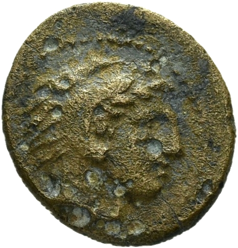 PRICE 267 Alexander III obverse, Head of beardless Heracles right wearing lion skin headdress