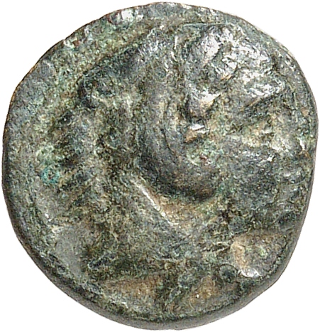 PRICE 271 Alexander III obverse, Head of beardless Heracles right wearing lion skin headdress