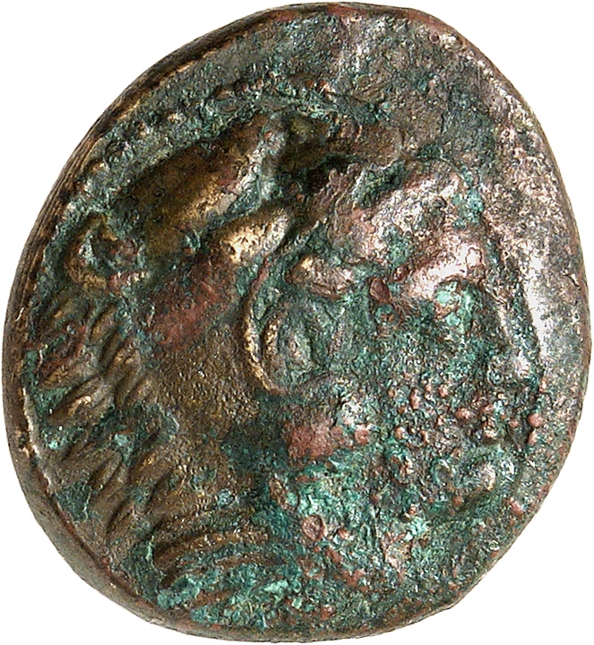 PRICE 276 Alexander III obverse, Head of beardless Heracles right wearing lion skin headdress