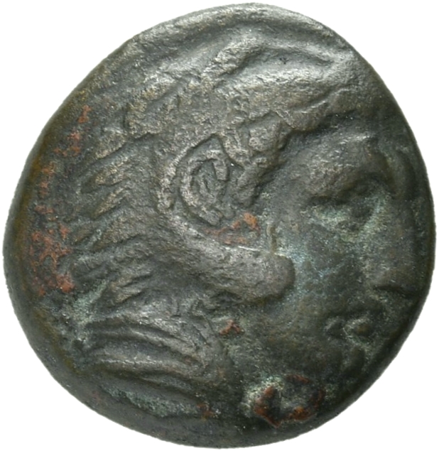 PRICE 283 Alexander III obverse, Head of beardless Heracles right wearing lion skin headdress