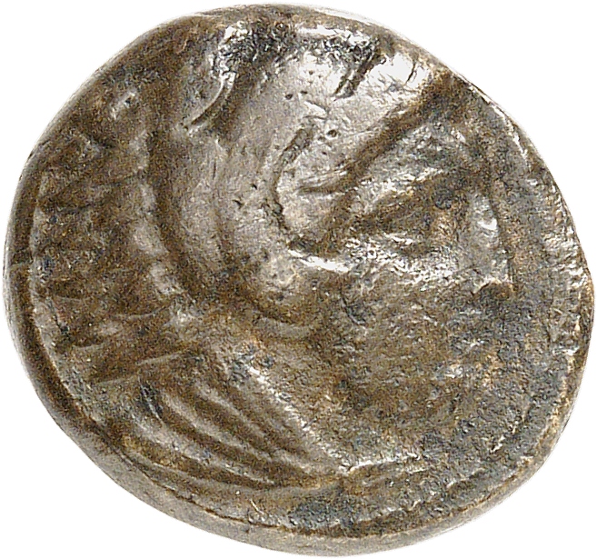 PRICE 289 Alexander III obverse, Head of beardless Heracles right wearing lion skin headdress