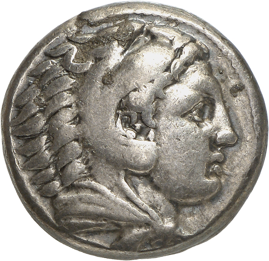 PRICE 29 Alexander III obverse, Head of beardless Heracles right wearing lion skin headdress