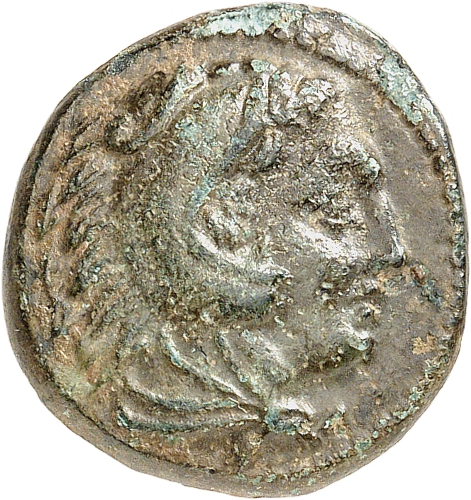 PRICE 291 Alexander III obverse, Head of beardless Heracles right wearing lion skin headdress