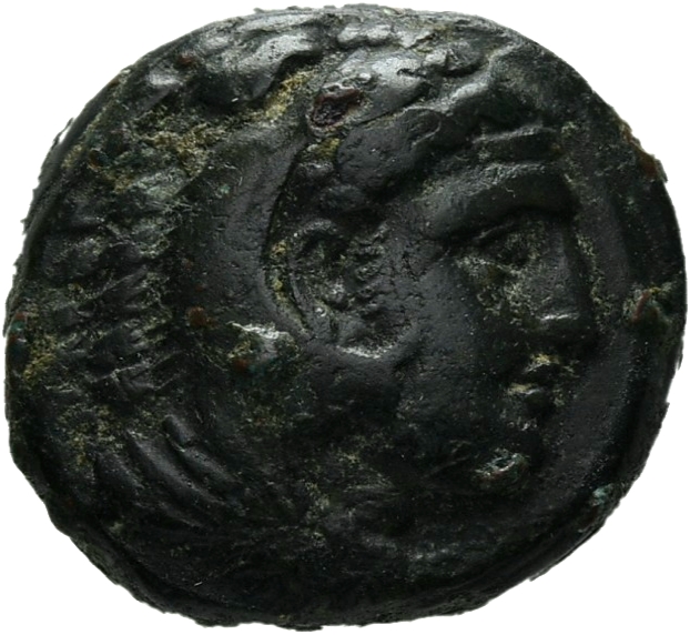 PRICE 295 Alexander III obverse, Head of beardless Heracles right wearing lion skin headdress