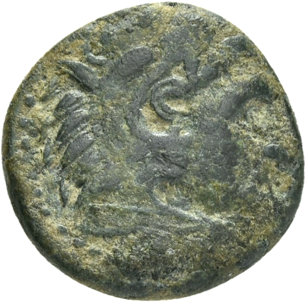 PRICE 297 Alexander III obverse, Head of beardless Heracles right wearing lion skin headdress