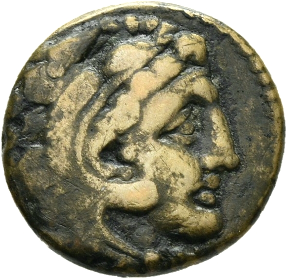 PRICE 299 Alexander III obverse, Head of beardless Heracles right wearing lion skin headdress